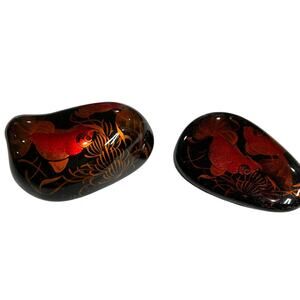 Pair of Vintage Black Lacquer Koi Fish Stone Paperweights EUC